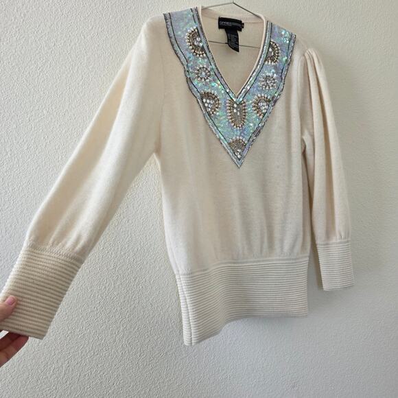 Spree International Vintage Embellished Wool Angora Sweater Beaded Cream Women M - Picture 6 of 12